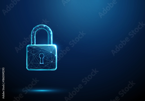 3D lock. Cybersecurity protection, data privacy, secure authentication, digital encryption, information safety, access control, network security concept.