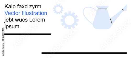 Gardening, productivity, mechanical processes, teamwork, agriculture maintenance. A watering can with gears. Gardening and productivity concepts. Line metaphor. Simple line icons