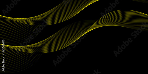 Abstract background with lines. Vector background with golden waves. Background for music album, poster, card, advertisement. Black and gold