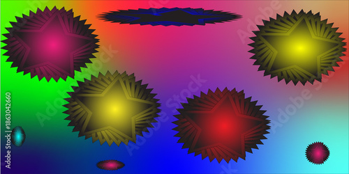 Colorful Abstract Star Shapes on Vibrant Gradient Background