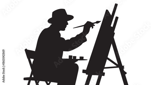 Painter Working on Easel Silhouette
