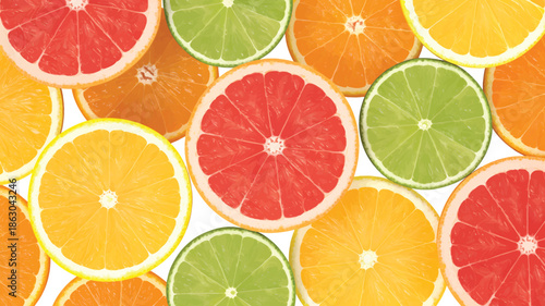 Assorted Citrus Fruits Slices in Vibrant Colors with Bright Lighting on Seamless Pattern for Healthy Eating