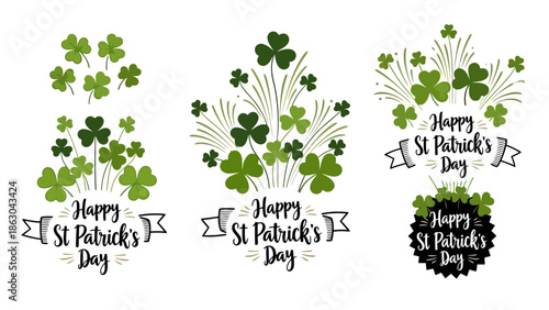 Happy St. Patrick's Day Celebration with Lucky Clover Shamrocks and Festive Typography Designs