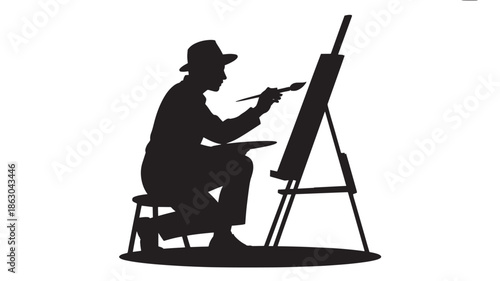 Artist Painting on Easel Silhouette