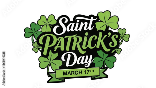 Saint Patrick's Day logo with clovers and a banner reading March 17th.