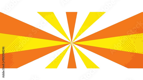 Abstract radial burst of yellow and orange stripes emanating from a central point against a white background, creating a dynamic and energetic visual effect.