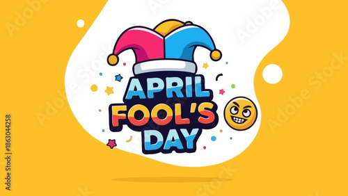 Vibrant April Fool's Day Vector Art with Harlequin Hat and Playful Typography for Celebration