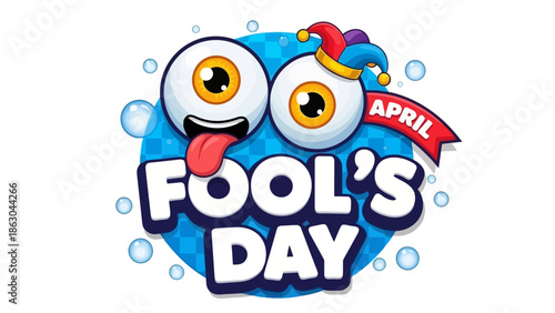 Fool's Day Illustration with Crazy Eyes, Hat, and "April" Ribbon: A Humorous Cartoon Design