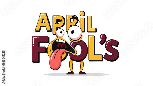 Whimsical April Fools' Day Celebration Cartoon: Playful Typography and Goofy Character
