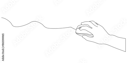 sliding mouse with hand simple line art vector