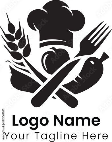 Culinary illustration featuring kitchen utensils and ingredients in a symbolic arrangement