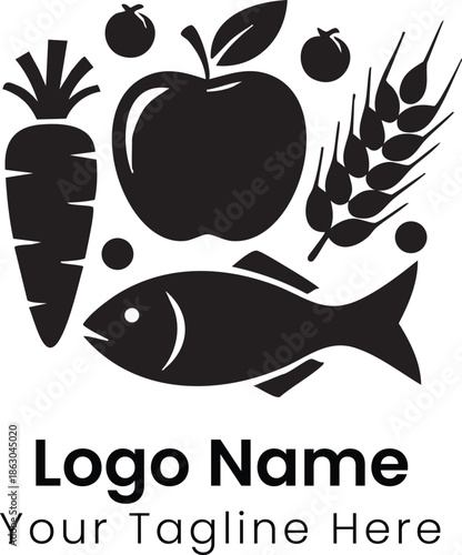 Assorted Food Items Including Fruits, Vegetables, and Seafood