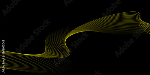 Abstract background with lines. Vector background with golden waves. Background for music album, poster, card, advertisement. Black and gold