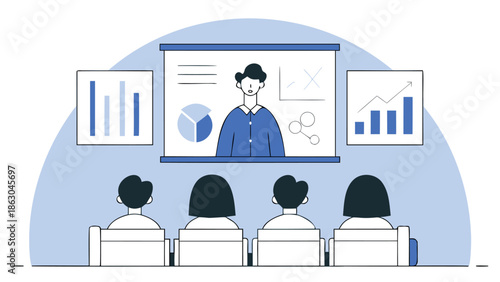 Business professional presenting data analysis to engaged audience