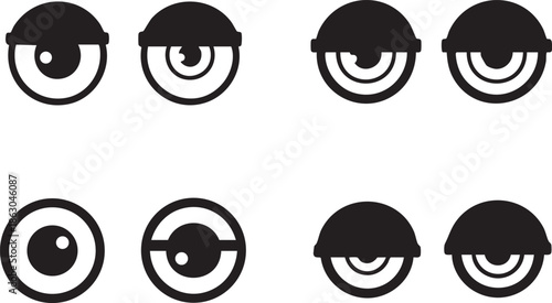 Collection of diverse eye illustrations showcasing various styles and designs in monochrome