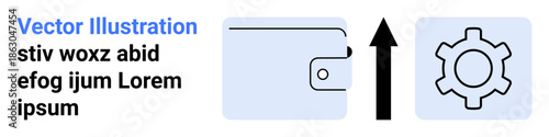 Wallet, arrow pointing upward, gear icon reflecting financial progress, system optimization, and development. Ideal for fintech, banking, investment, software system setup business growth simple