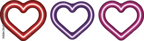 Three Gradient Heart Shapes in Red Purple and Violet Colors