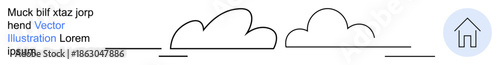 Nature, environment, minimalism, outdoor design, eco-friendly concepts, modern living. Simple line art three clouds and a house icon. Nature and environment concept
