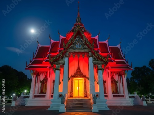 Wallpaper Mural Thai Temple Illuminated at Night with Full Moon Torontodigital.ca