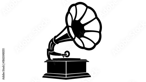 Vintage gramophone icon on white background