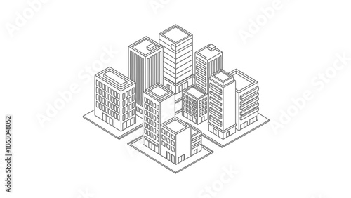 Isometric view of modern city buildings