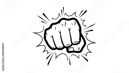Clenched fist illustration with impact lines
