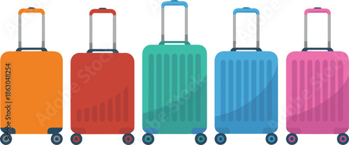 Colorful suitcases in a row on black background for travel