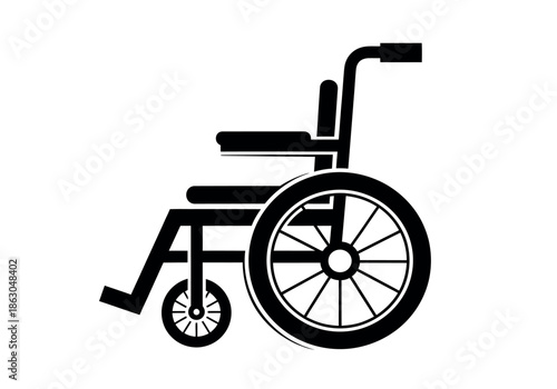 Black and white silhouette of a standard manual wheelchair for accessibility