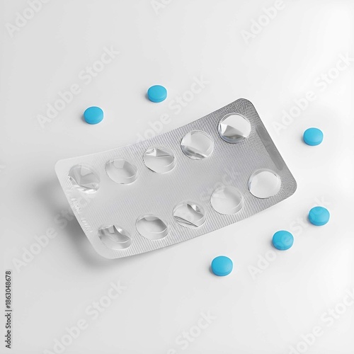 An empty medication sheet with tablets around it.