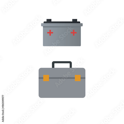 Car Maintenance and Auto Repair Service Elements Set with Spare Parts and Mechanical Tools