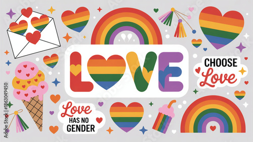 Wallpaper Mural Vibrant LGBTQ+ celebration with rainbow hearts and love symbols Torontodigital.ca