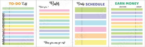 Colorful Responsibility Planner Bundle Featuring Daily Schedule, Chores, Rules, and Allowance Tracker