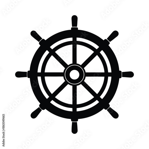 Ship wheel silhouette vector, Underwater ocean icon, Nautical symbols theme design
