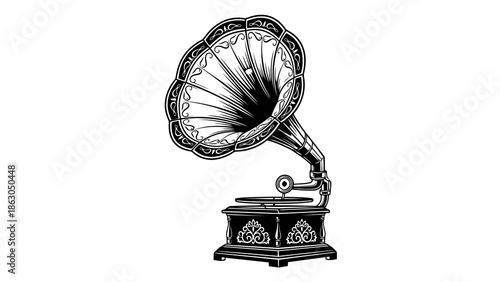 Vintage gramophone illustration on white background