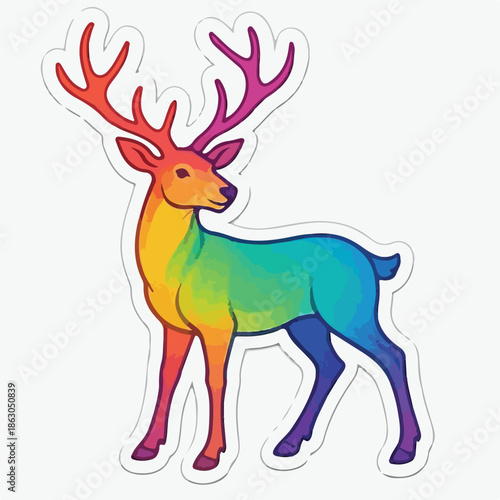 Rainbow Gradient Deer Icon with Antlers in Stylized Graphic Design