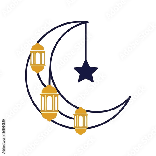 Elegant Lanterns and Moon Vector for festive designs