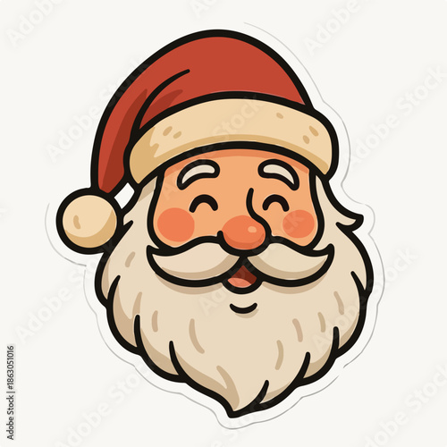 Santa Claus Face Icon with Red Hat and Smile