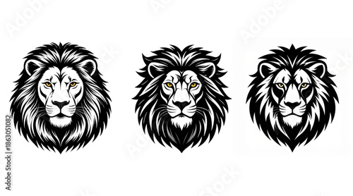 Majestic Lion Head Mascot Illustration Collection in Black and White