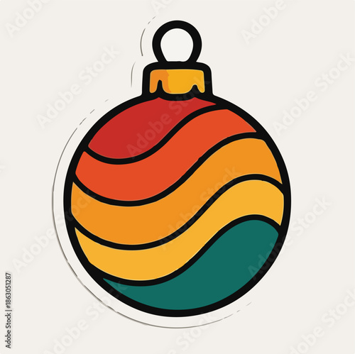Colorful Christmas Ornament Icon with Wavy Stripes
