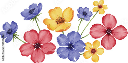 Vibrant floral arrangement featuring colorful flowers in a decorative illustration