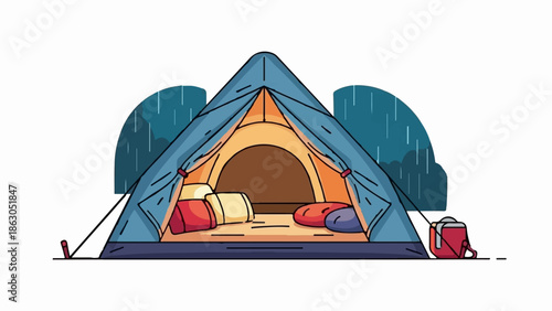 Cozy tent setup during a rainy camping trip