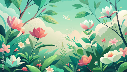 Luxury Spring Botanical Vector Background for Web Wallpaper