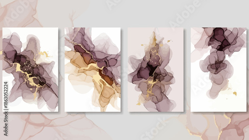 Abstract fluid art collection featuring gold accents and delicate color blends