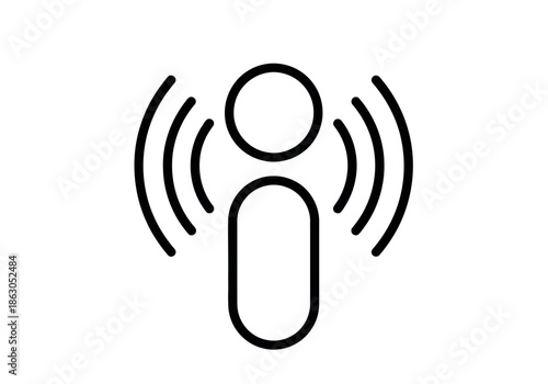 A simple black and white icon of a person with signal waves emanating from them
