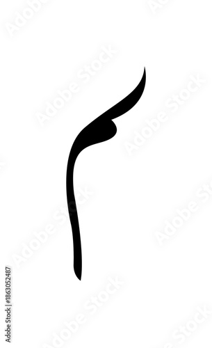 Tall Black Elegant Calligraphic Scroll Flourish on Isolated White Background