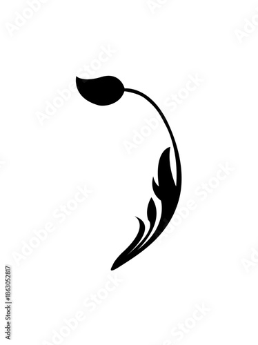 Graceful Stylized Leaf or Petal Design Element, isolated white background