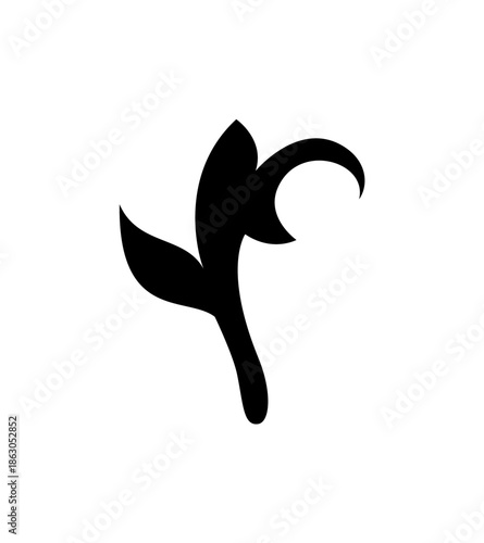 Abstract Organic Floral Swirl with Fluid Shapes, isolated white background