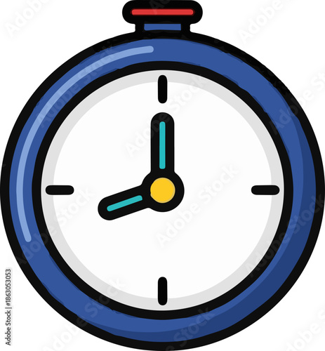 Blue stopwatch with white face and analog hands showing approximately eight o'clock