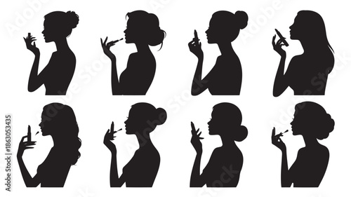 Black Silhouettes of Women Talking on Phones in Various Poses