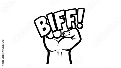 Clenched fist with biff text illustration